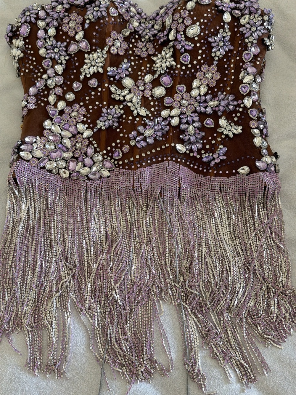 Embellished Lavender Beaded Fringe Bustier Dress